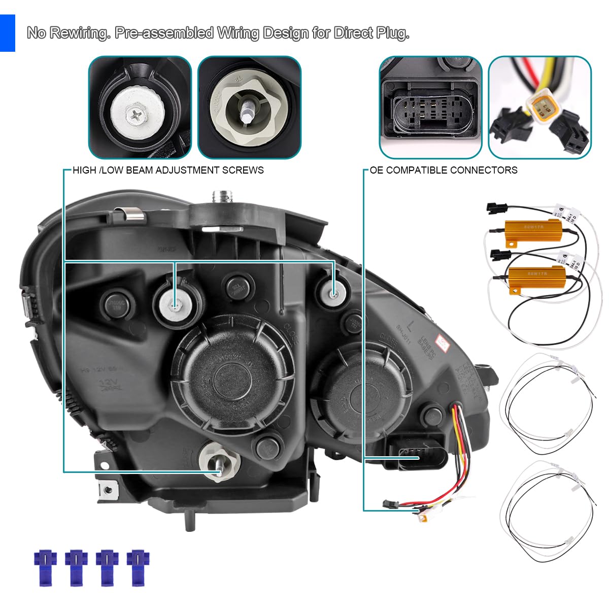 Black Smoke SPEC-D TUNING Switchback Sequential LED Tube Projector Headlights Compatible with 2012-2014 Mercedes-Benz W204 C-Class C250 C300 C350 C63, Left + Right Pair Headlamps Assembly