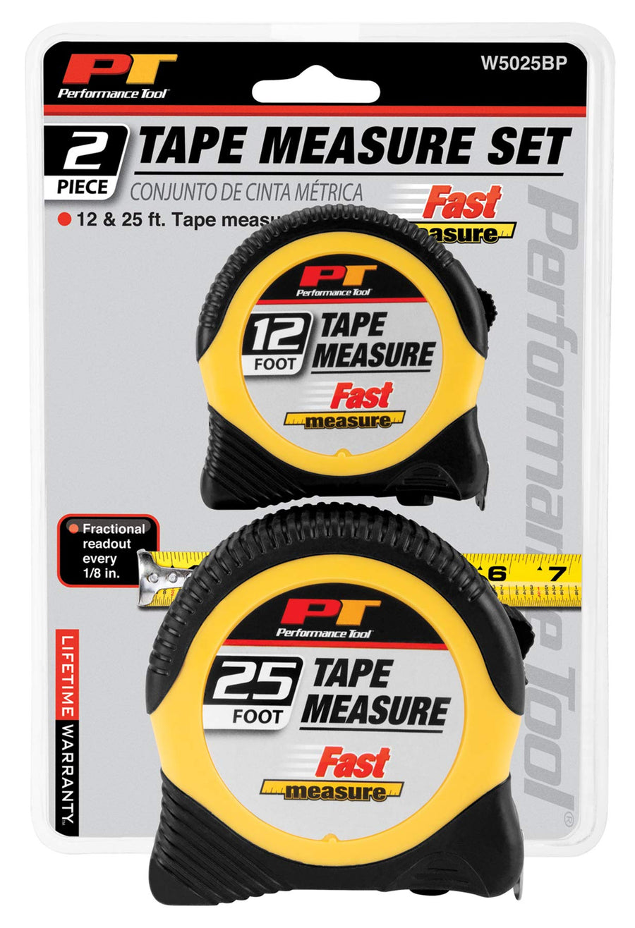 25-foot and 12-foot Performance Tool W5025BP Tape Measure Combo