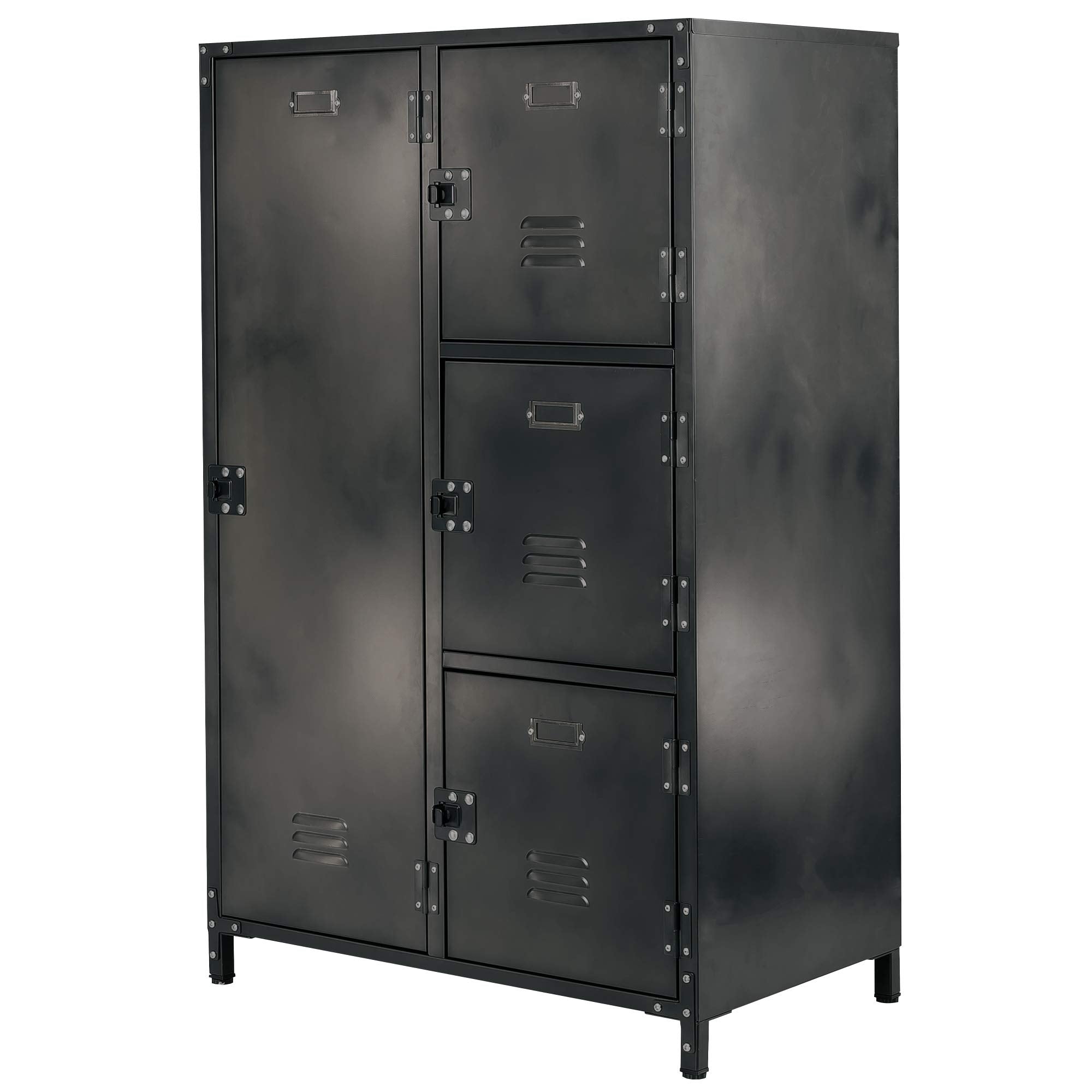 4 Door Allspace Steel Storage Wardrobe Locker with Dark Weathered Finish, Vintage, Industrial, for Clothing, Home, Office, School, Dorm, Teen, Shop, Vented, Lockable, Durable Powdercoat - 240038T