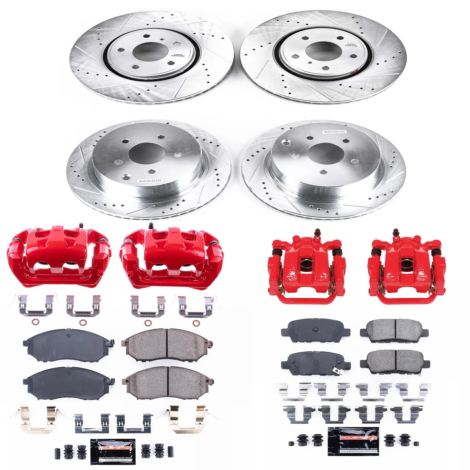 Power Stop Z23 Daily Driver KC4477 Front and Rear Brake Caliper Kit-Drilled/Slotted Rotor, Brake Pads & Calipers For INFINITI FX35 2005-2008, INFINITI FX45 2005-2008 [Model Specific]