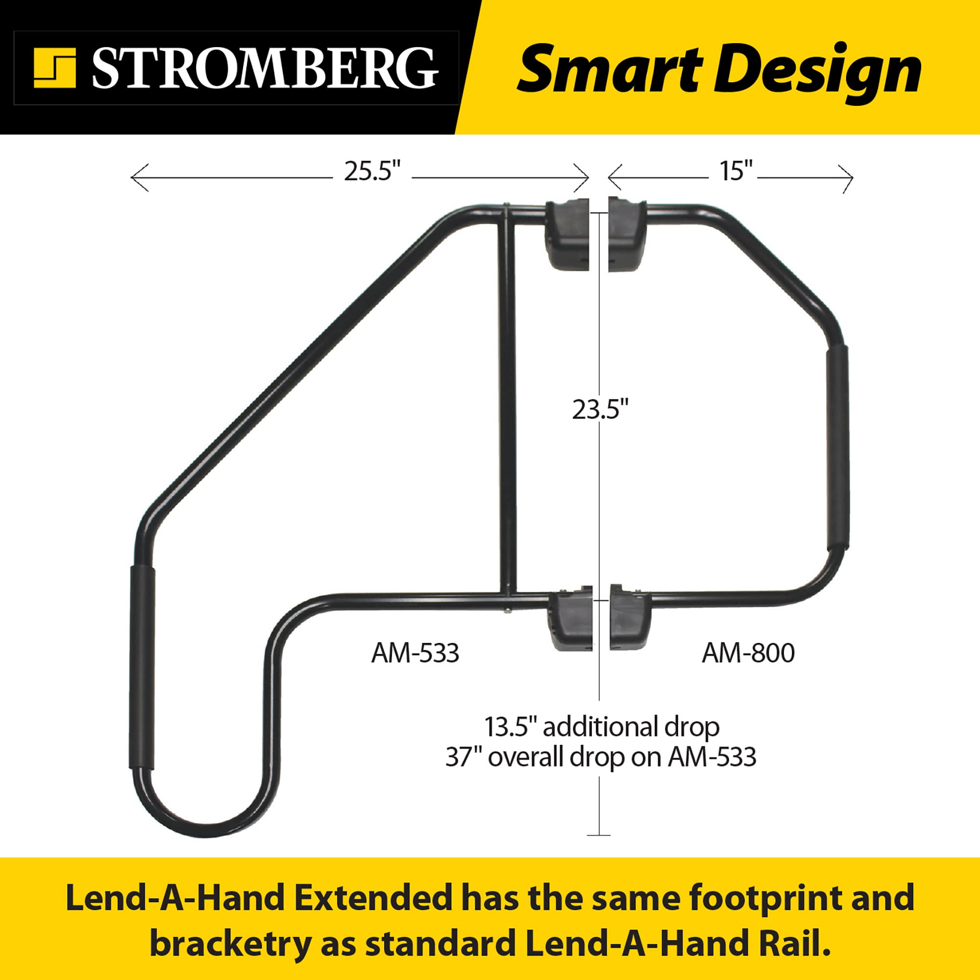 Stromberg Carlson Lend-A-Hand AM-533 Extended Assist Rail - RV Handrail, RV Handle Grab Bar by Door, Camper Hand Rail, RV Step Handrail, Trailer Door Handle, Grab Handle, 37" Overall Drop, Black