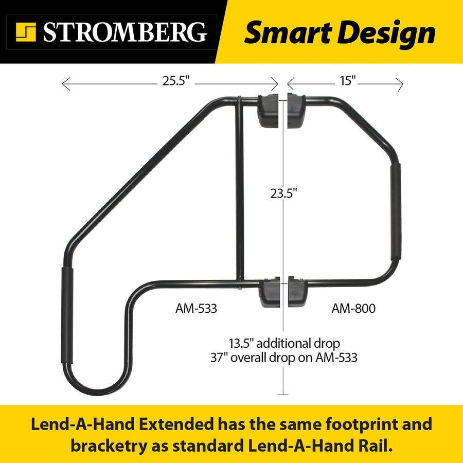 Stromberg Carlson Lend-A-Hand AM-533 Extended Assist Rail - RV Handrail, RV Handle Grab Bar by Door, Camper Hand Rail, RV Step Handrail, Trailer Door Handle, Grab Handle, 37" Overall Drop, Black