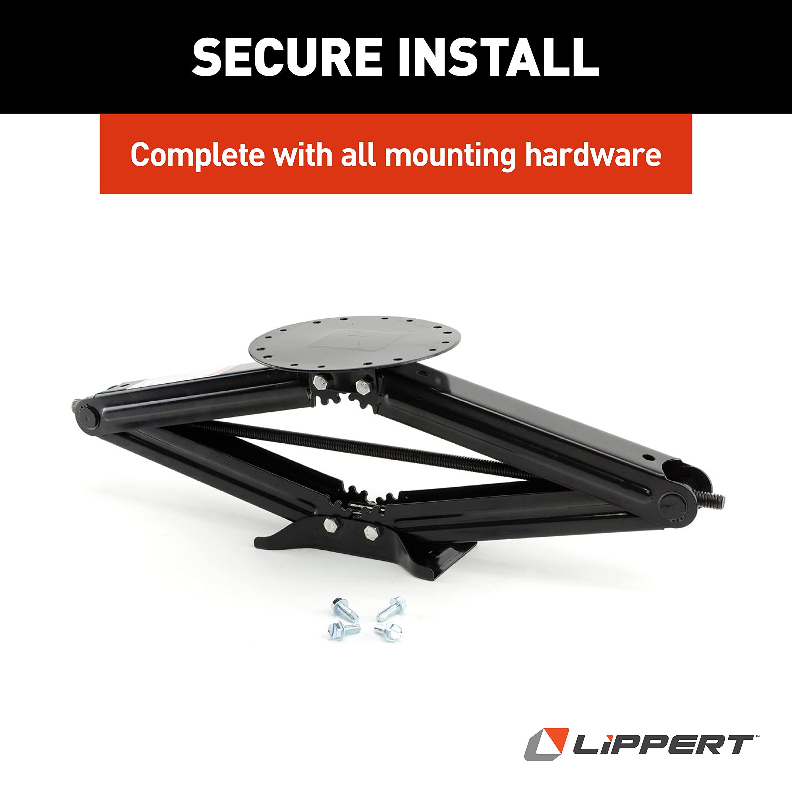30" Lippert Manual RV Scissor Jack Kit for 5th Wheels, Travel Trailers, Single Pack, 5,000 lb. Load Capacity, Anti Rust Coating, Universal Bolt-On Installation, Bow-Tie Base, Crank Handle - 285332