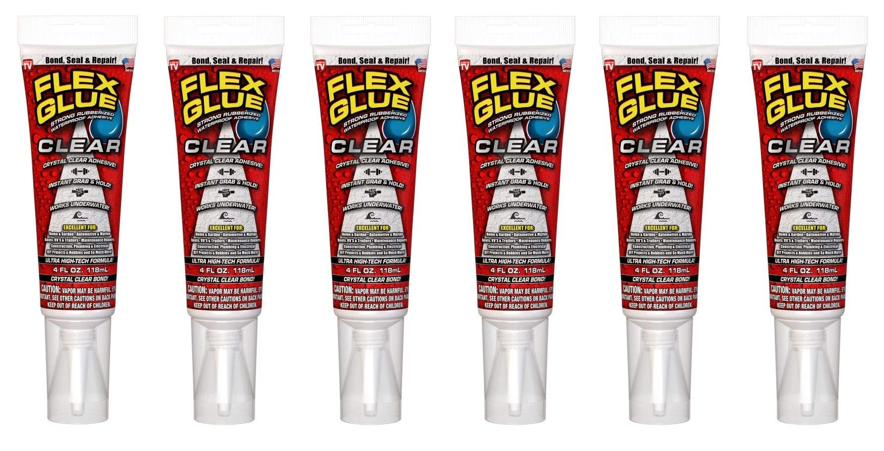 Flex Seal Flex Glue GFSCLRR04 Clear Rubberized Waterproof Adhesive (Tube 4oz)