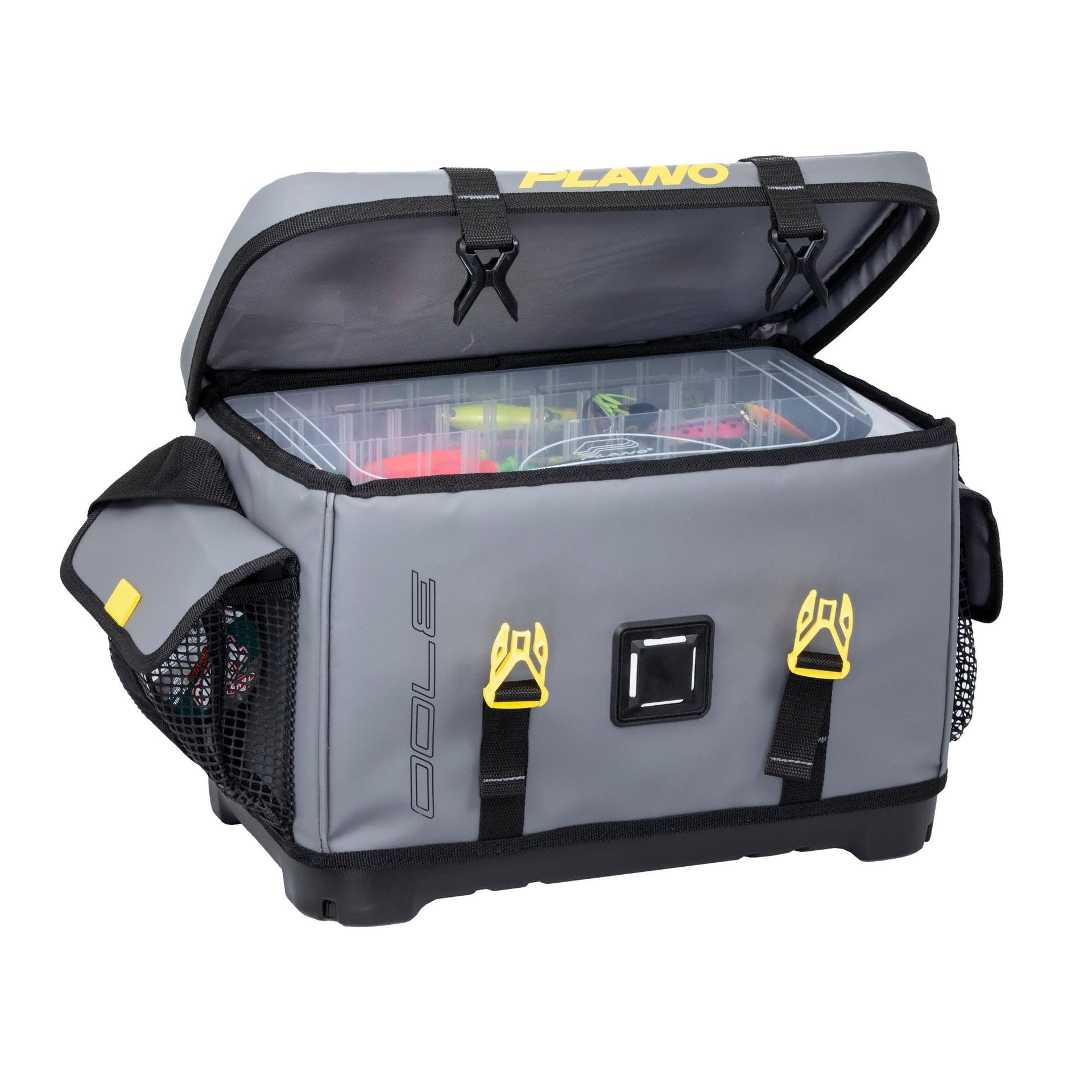Gray Plano Z-Series 3700 Tackle Bag, PVC Fabric with Waterproof and Non-Skid Base, Includes 2 3700 StowAway Utility Boxes, Soft Fishing Tackle Storage Bag