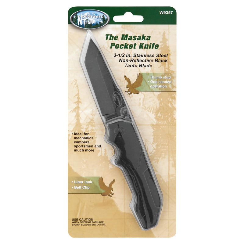 Non-Reflective Black Tanto Blade Performance Tool W9357 Pocket Knife with Inline Blade Lock and Pocket Clip - 8-1/4-Inch Overall Open Length