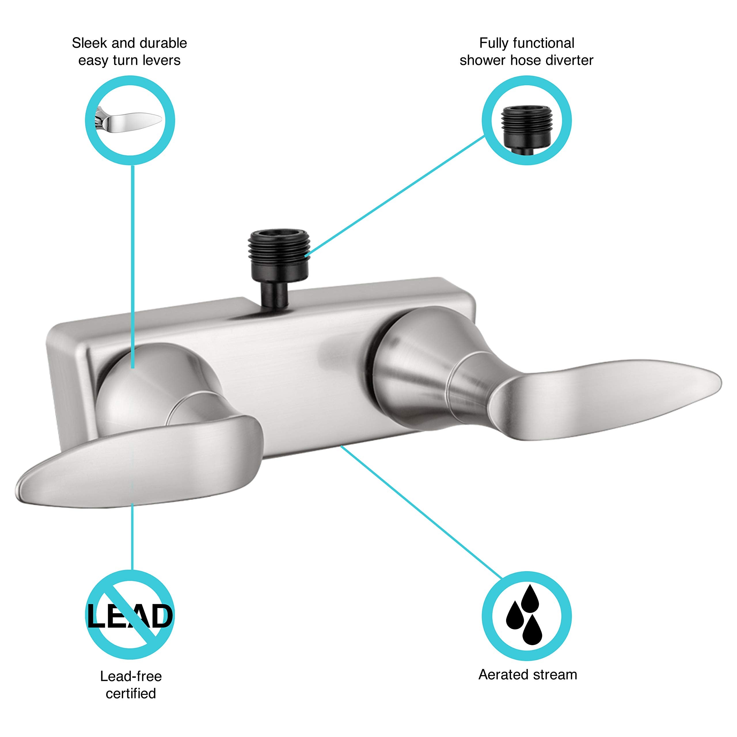 Dura Faucet RV Shower Faucet Valve Diverter DF-SA100LH-SN with Winged Levers (Satin Nickel)