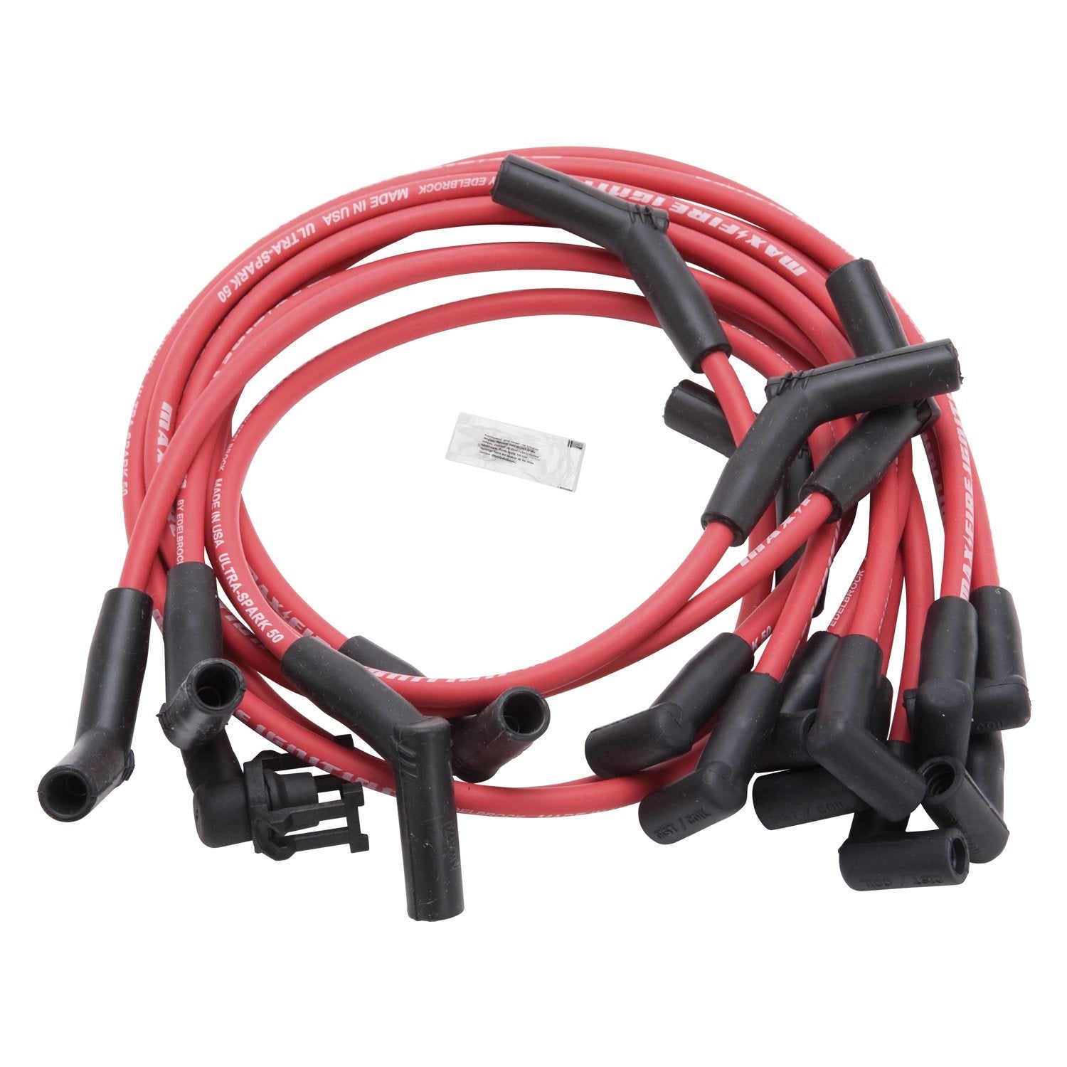 Spark Plug Set Edelbrock 22714 SBF 83-96 50 ohm Resistance RED Wire (Set of 10)
