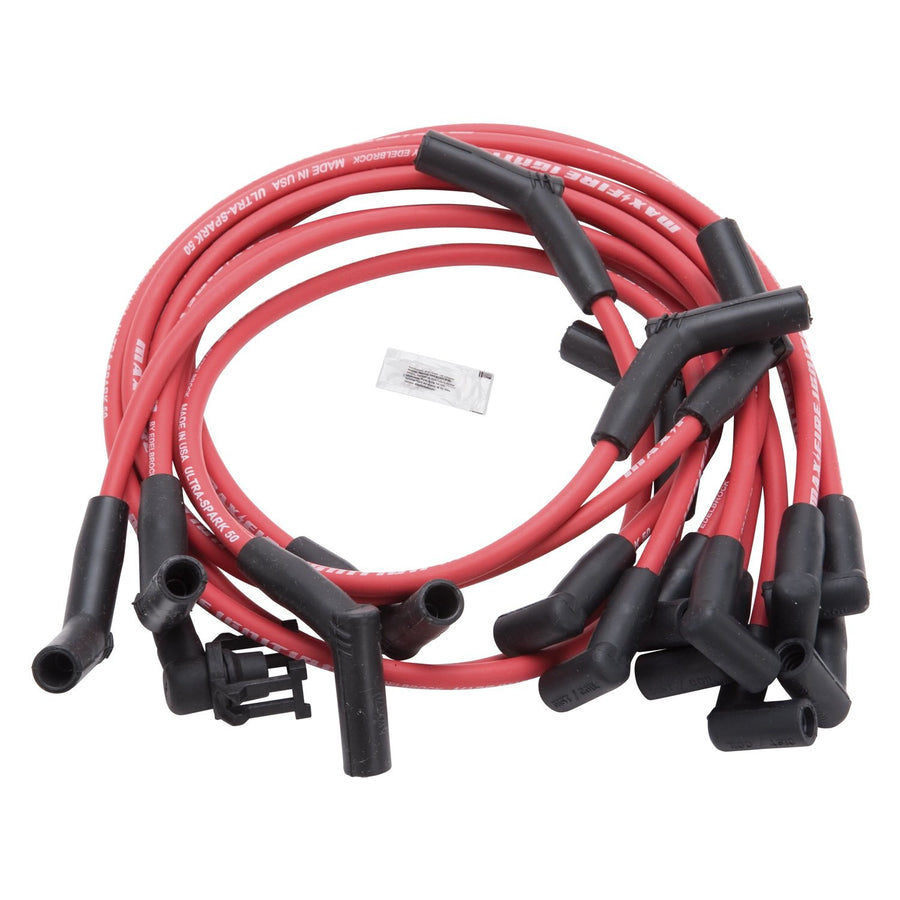 Spark Plug Set Edelbrock 22714 SBF 83-96 50 ohm Resistance RED Wire (Set of 10)