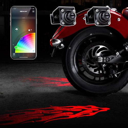 XKchrome CurbFX 2pc Bluetooth App Control Waterproof LED Projector Welcome Light Flame Style