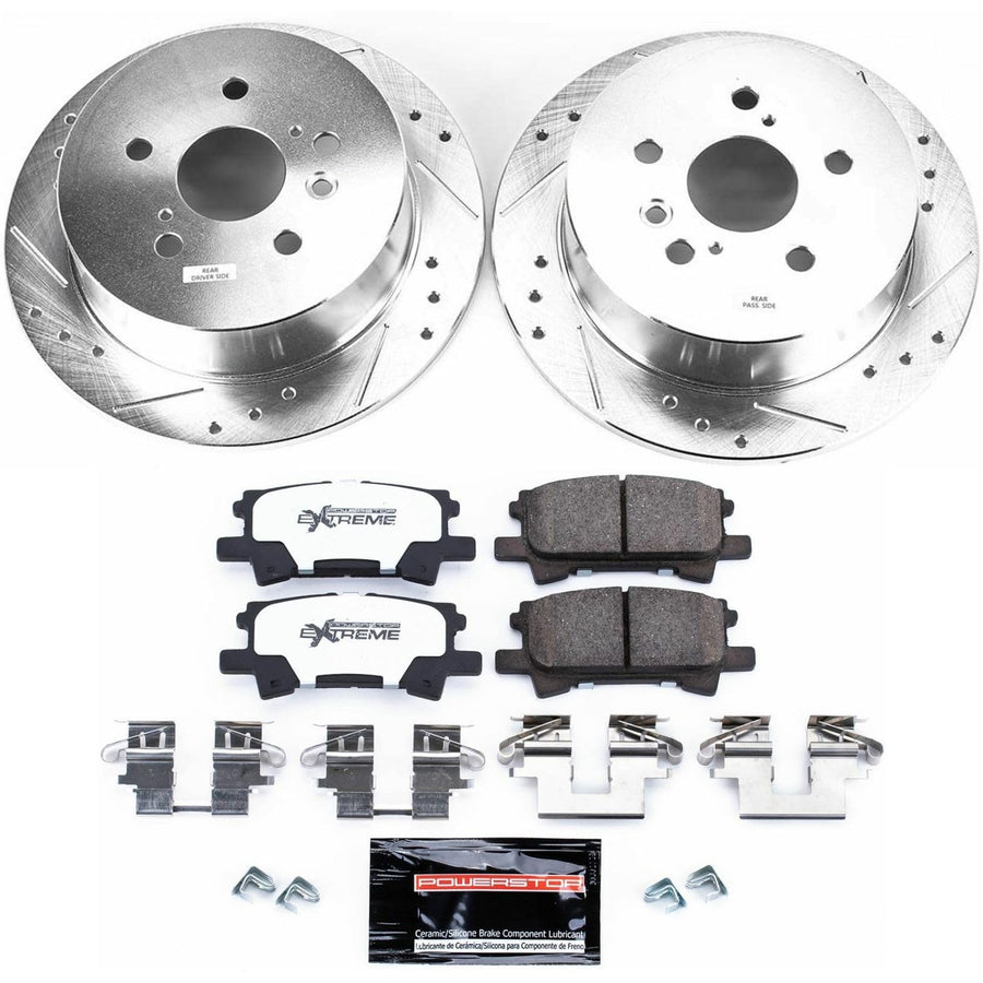 Rear Brake Kit Power Stop For 2004 2005 2006 Lexus RX330 2007 2008 2009 Lexus RX350 - Truck & Tow Carbon Fiber Ceramic Brake Pads & Drilled and Slotted Rotors Replacement, K5333-36