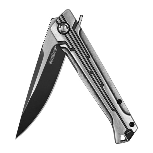 Kershaw Pocket Knife Noventa, 3.3 inch Stonewashed D2 Steel Blade with KVT Ball Bearings, Stainless Steel Handle, Pocketclip,black
