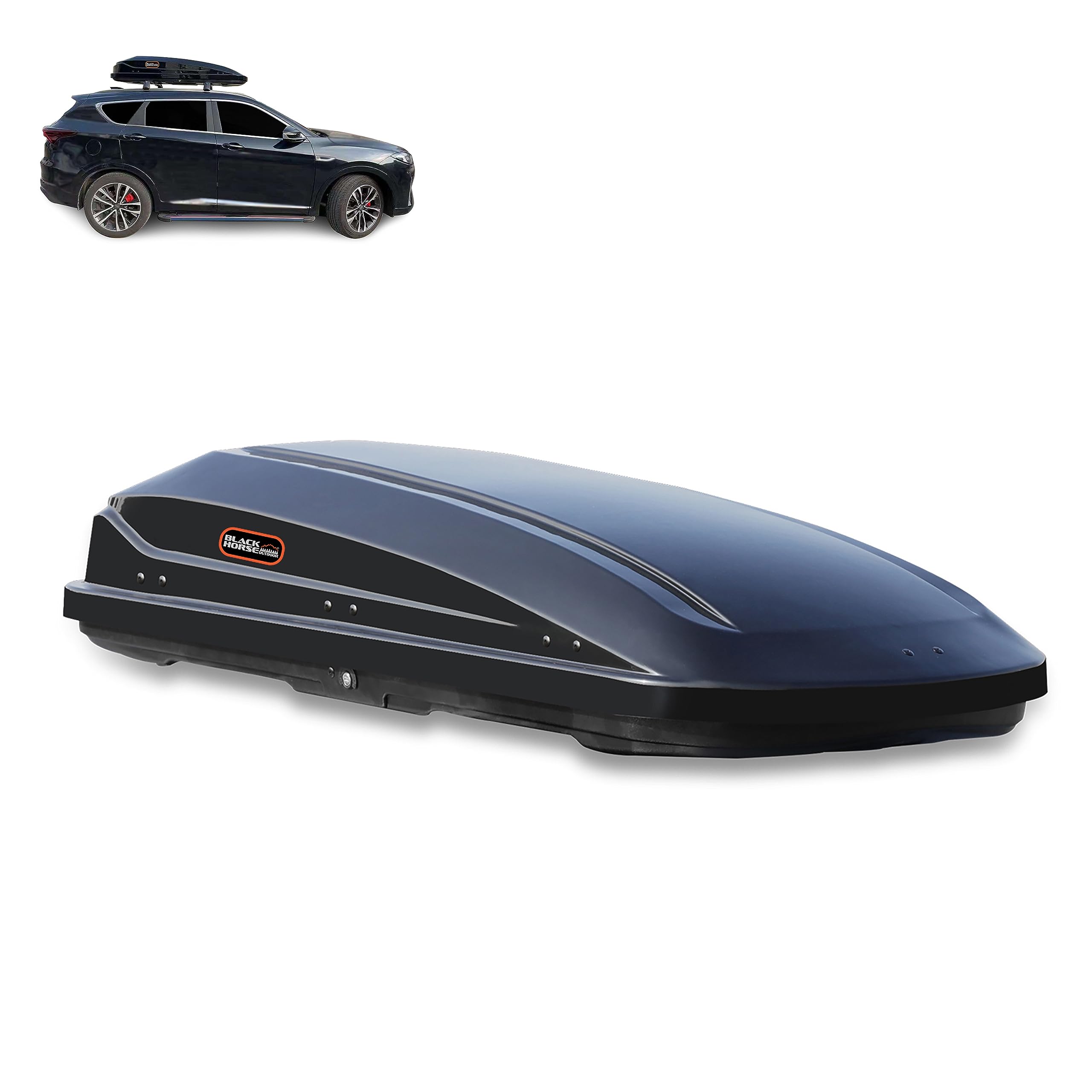 Rooftop Cargo Carrier Black Horse ABS + PMMA Hard Shell, 16 Cubic Feet Waterproof Car Roof Cargo Carrier Box w/Dual Side Opening, Security Key, 165lbs Capacity, for 28" to 80" Wide Crossbar Rack