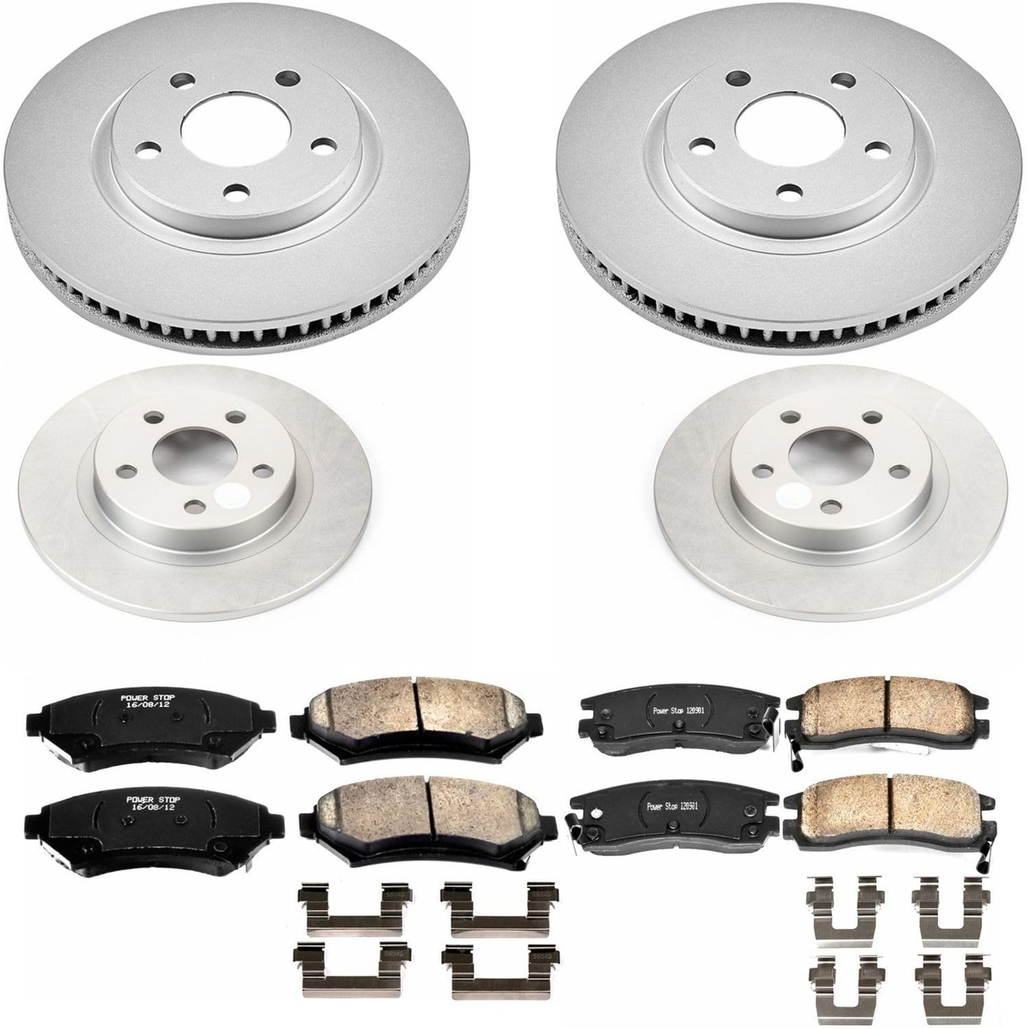 Power Stop CRK1545 Brake Rotor & Coated Ceramic Brake Pads- front & rear For Buick Park Avenue 2003-2005, Cadillac DeVille 2000-2005 [Model Specific]