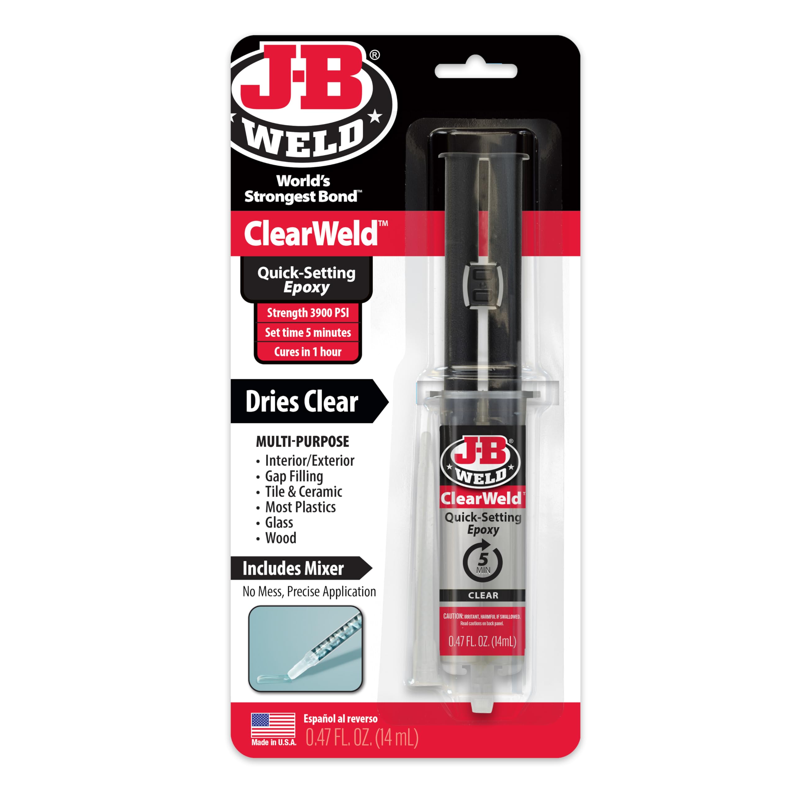ClearWeld J-B Weld 5 Minute Epoxy, Clear, 14ml w/Static Mixer, (50114H)