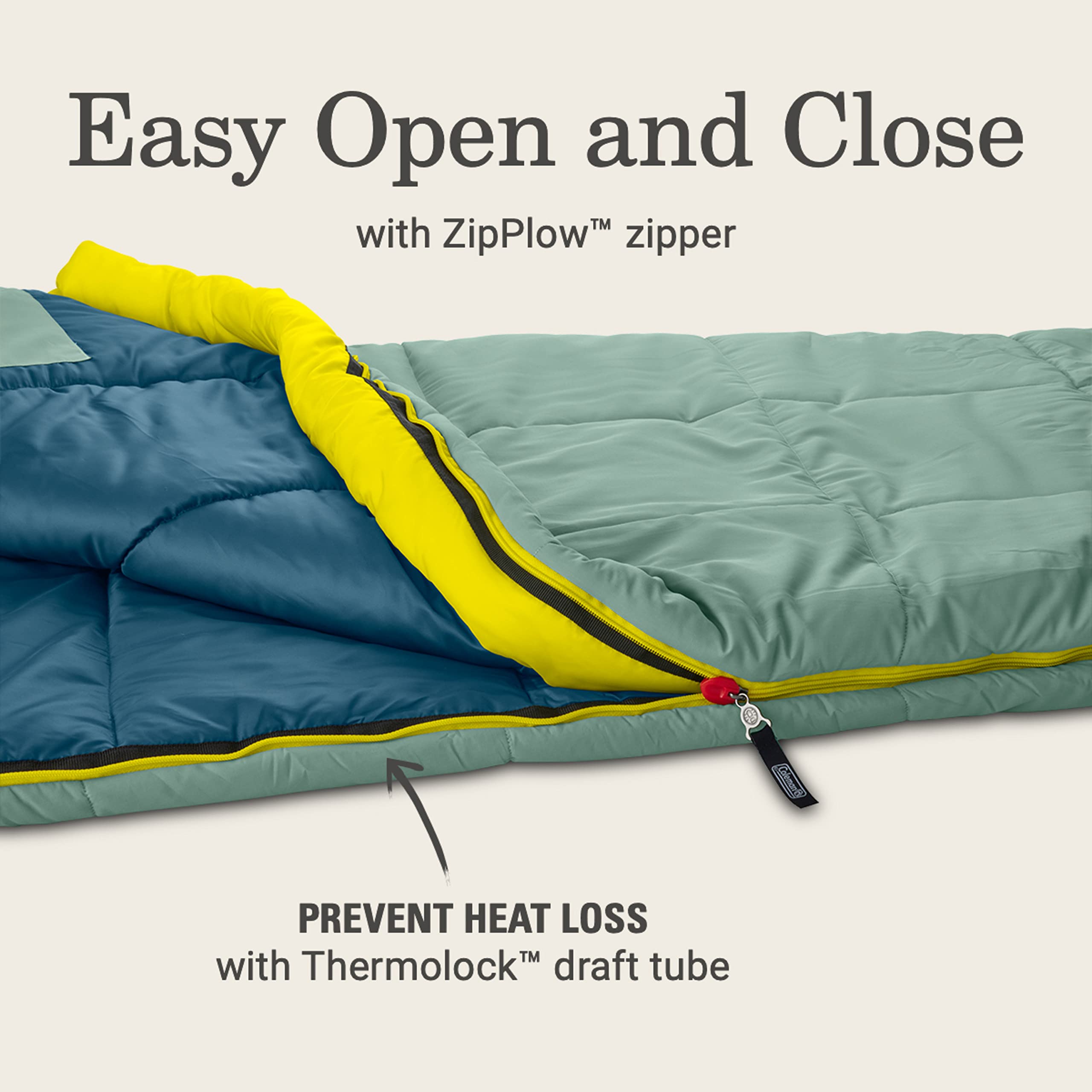 Coleman Big Bay Cold-Weather Sleeping Bag 0/20/40°F, Adult Mummy Sleeping Bag with Headrest, Foot Ventilation, & Storage Sack, Big & Tall Options