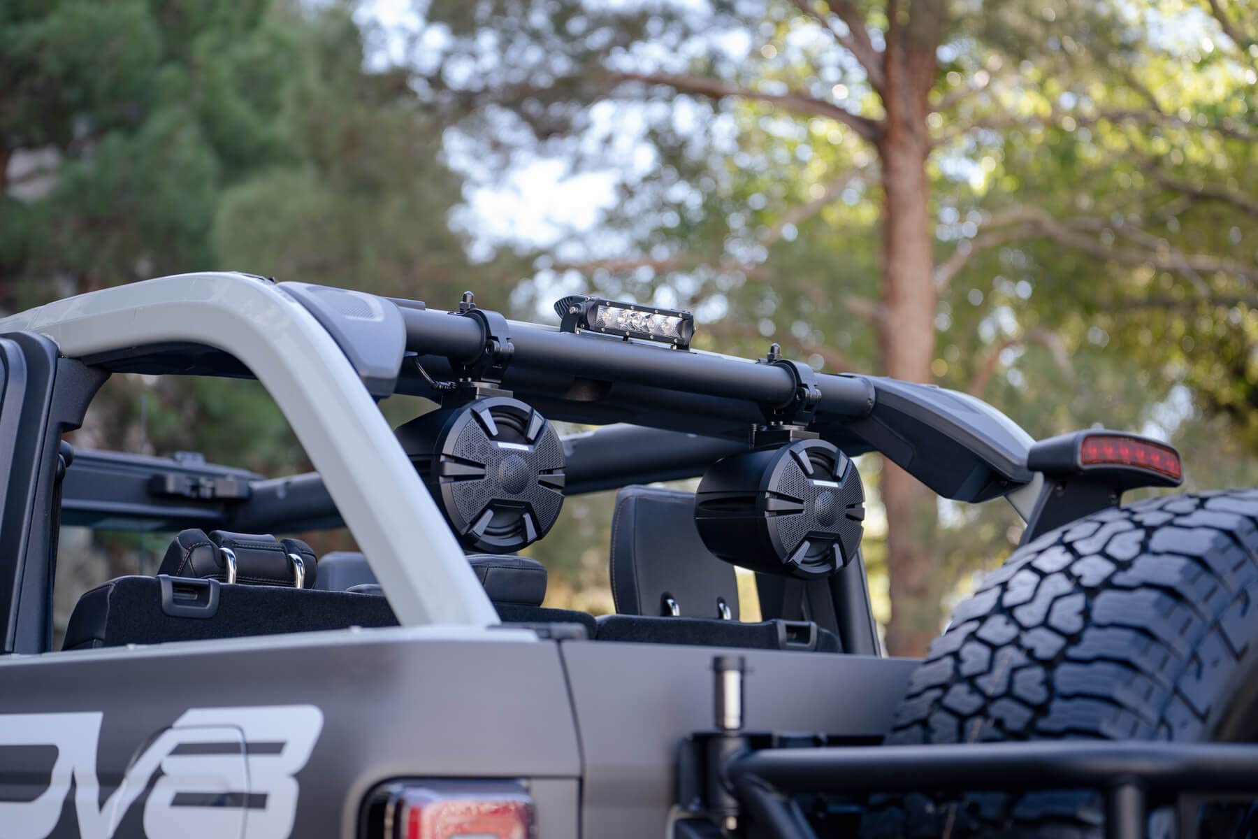 Rear Speaker & Light Bar Mount DV8 Offroad for 2021-2025 Ford Bronco 4-Door | Attach Speaker Cans | 10" Flat Mount for Light Bar or Pods | Fits Inside Rear Roll Bar