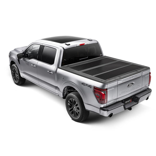 TrailFX Tonneau Cover Hard Tri-Fold Fits 2021-2025 Ford F-150 6.5 Foot Bed Hard Folding Cover 3 Folds 3 Panels Lockable Tailgate Handle Gloss Black Textured Aluminum Clamp-On Installation