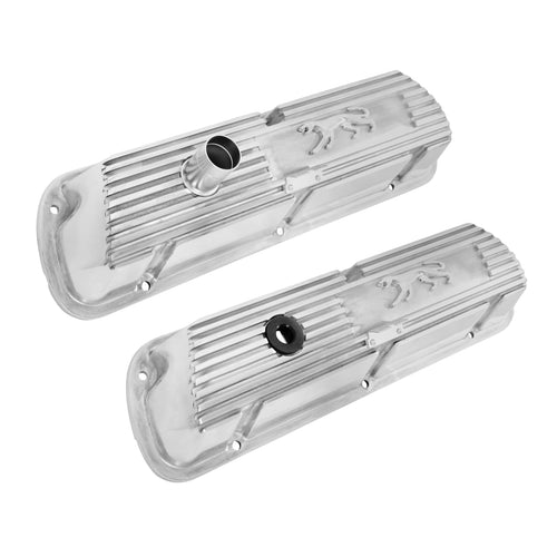 Polished Aluminum Scott Drake 6A582-COP Valve Covers Cougar Logo Pair