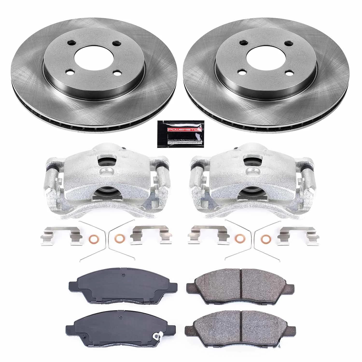 Power Stop KCOE6096A Replacement Autospecialty Front Caliper Kit-Rotors, Ceramic Brake Pads, Calipers For Nissan Versa 2012 [Model Specific]