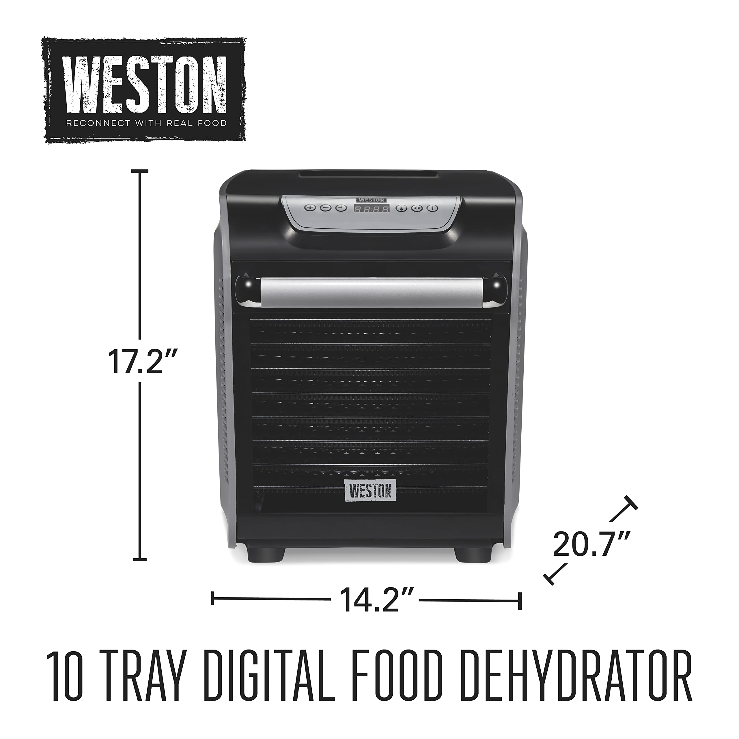 Weston Dehydrator Food Machine for Jerky, Fruit, Meat, Herbs, Vegetables, with Precision Digital Temperature Control (90-160F), 10 Stackable Trays (10.3 sq. ft.), White (75-1001-W)