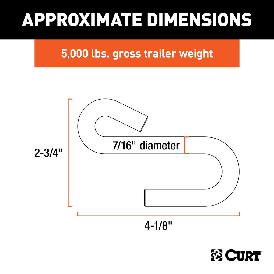 CURT 7/16-Inch Certified Trailer Safety Chain S-Hook, 5,000 lbs