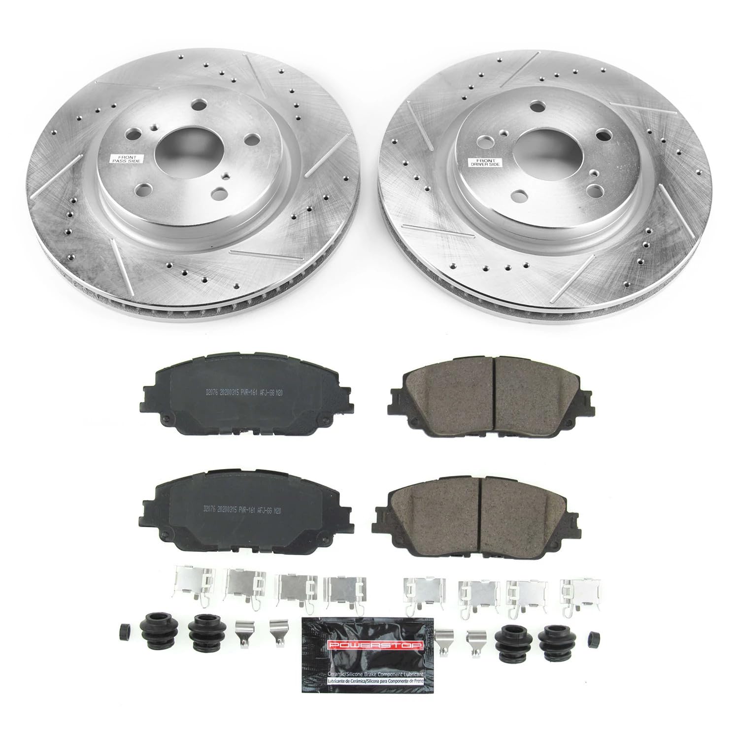 PowerStop Brake Kit Front For Lexus ES350 2019-2024, UX250h 2019-2024, Toyota Camry 2018-2024, RAV4 2019-2024 - Drilled and Slotted Disc Rotors with Ceramic Brake Pads Replacement, K7895