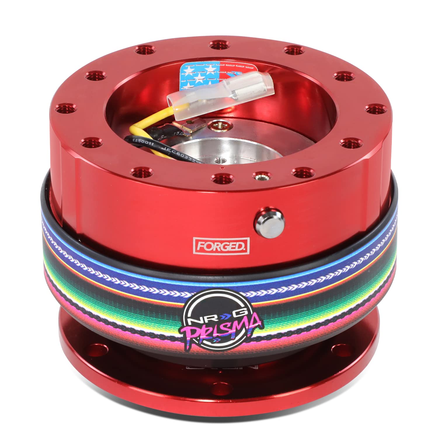 NRG Innovations Steering Wheel Gen 2.0 Quick Release Adapter 6-HOLE with Mounting Bolts, Quick Release - Red Body/Mexicali ring with Prisma Collab, NRG-SRK-200RD-MEXICALI