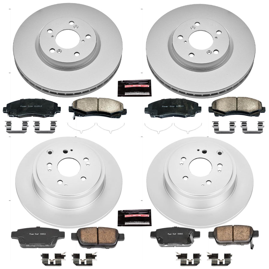 Power Stop CRK5940 Brake Rotor Coated & Ceramic Brake Pads- front & rear For Honda Ridgeline 2012-2014 [Model Specific]