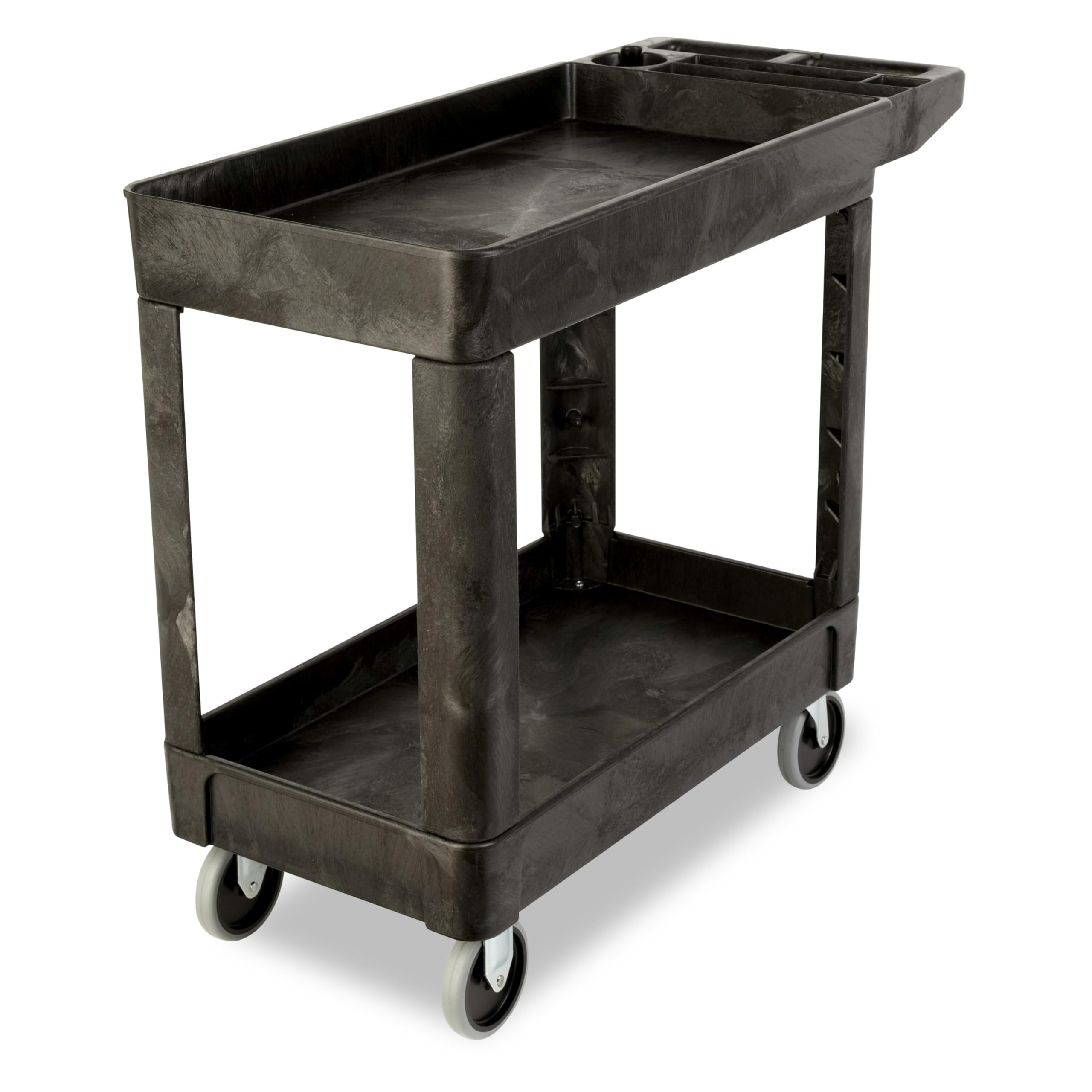 Rubbermaid 2-Shelf Commercial Products Utility/Service Cart, Small, Lipped Shelves, Storage Handle, 500 lbs. Capacity, for Warehouse/Garage/Cleaning/Manufacturing