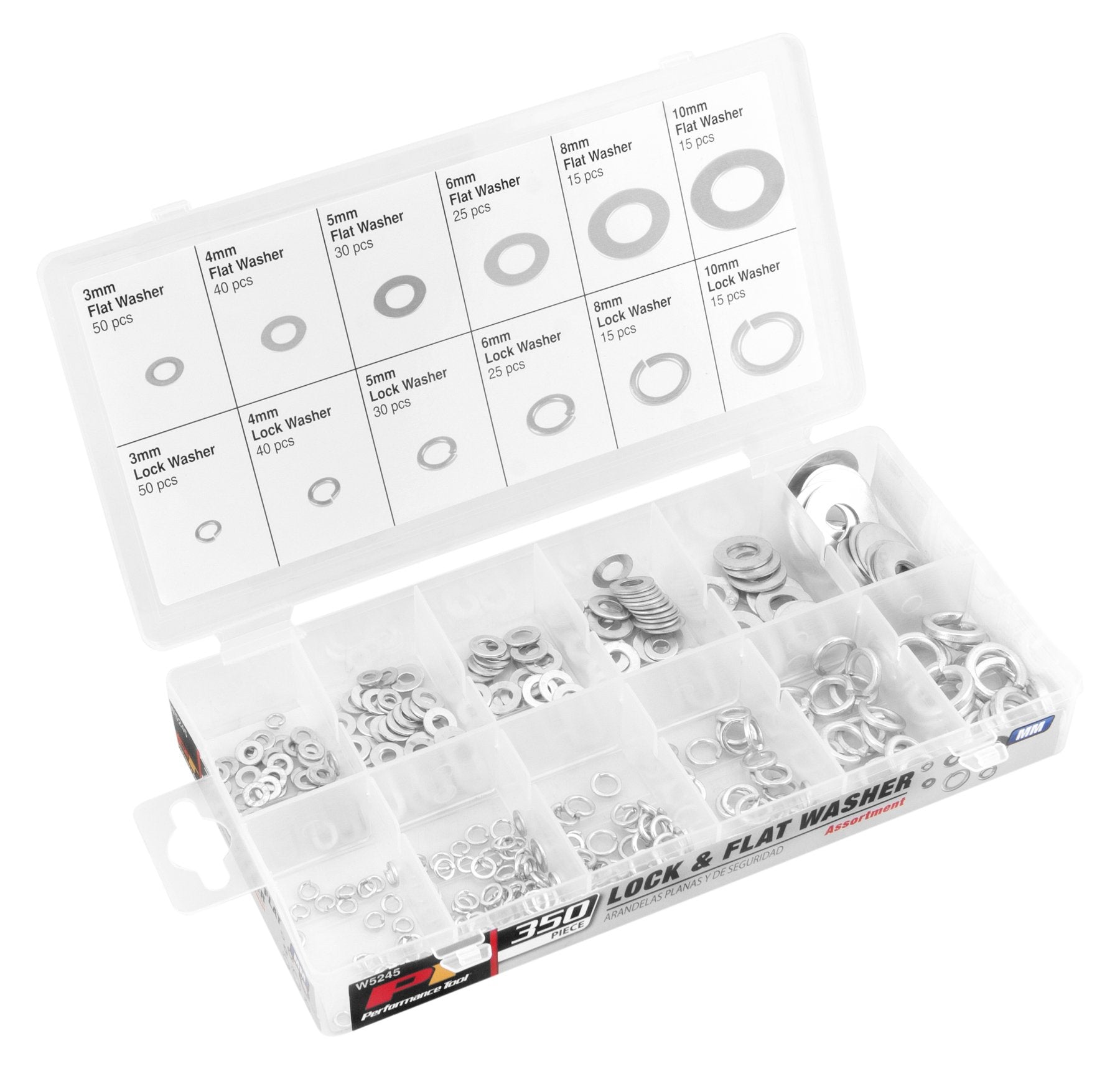 280-Piece Metric Washer Assortment Performance Tool W5245 - Includes Lock and Flat Washers in Various Sizes - Durable Storage Case Included