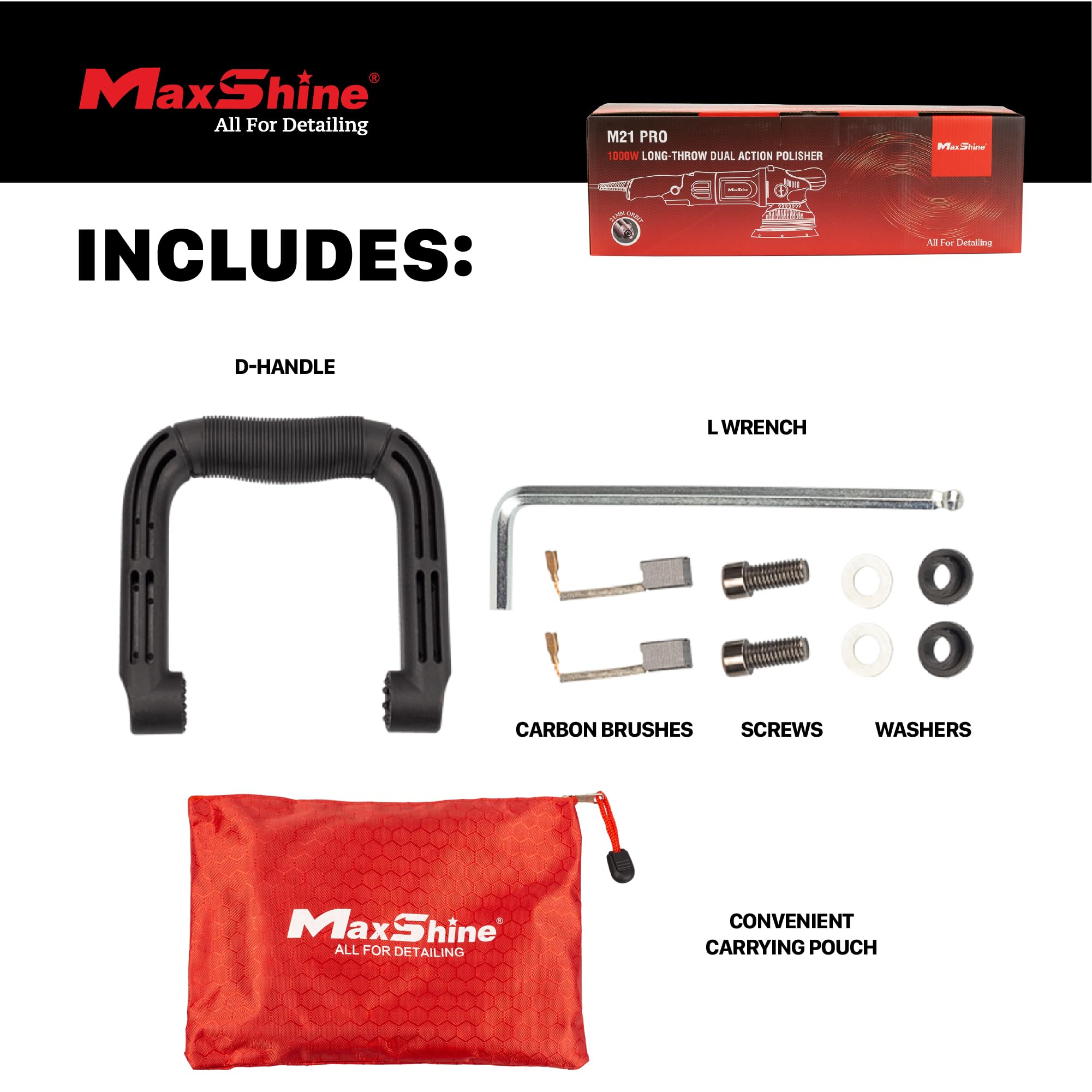 M21 Pro Maxshine Dual Action Polisher | 21mm Throw, 6” Backing Plate, 1000W Motor | Variable Speed, Ergonomic Grip, Low Vibration | Auto, Boat & Marine Detailing Buffer for Paint Correction