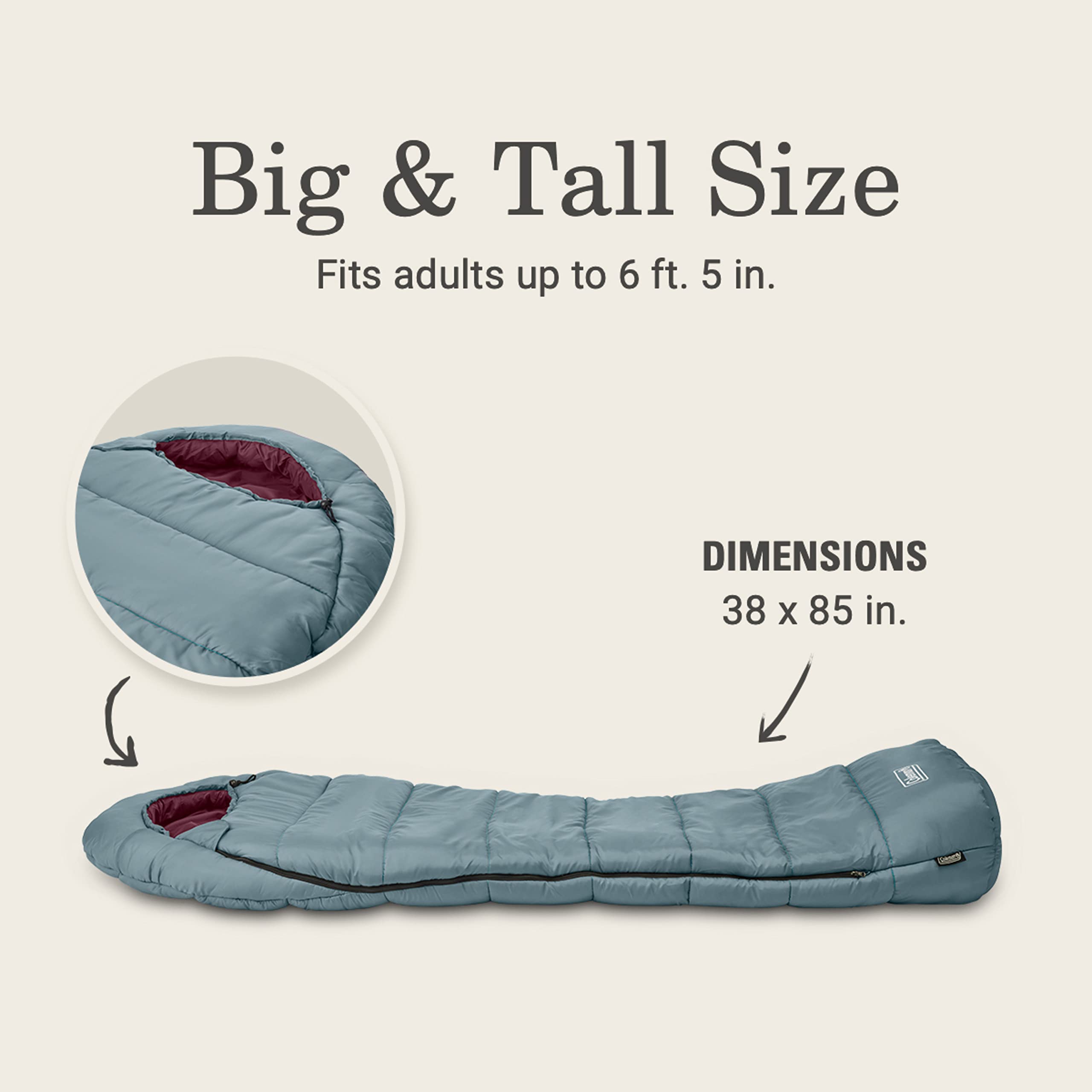 Tidelands 50° Coleman Big & Tall Mummy Sleeping Bag for Adults