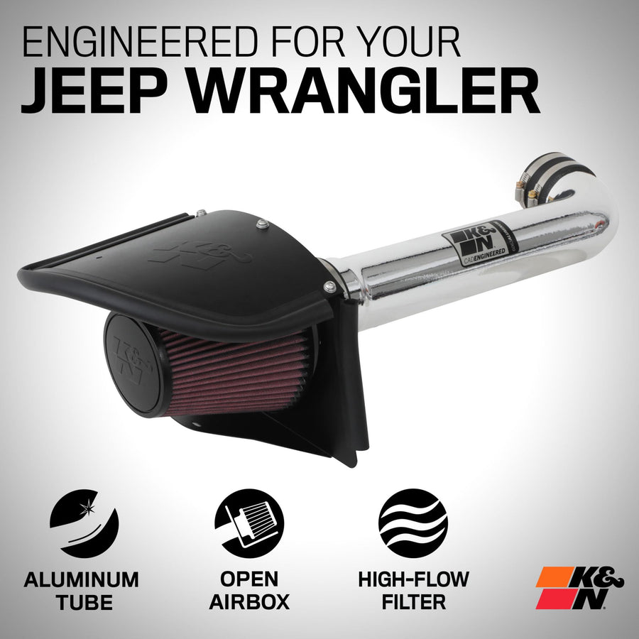 Cold Air Intake System K&N: High-Flow Air Filter, Increase Performance & Towing: Compatible with 2012-2018 JEEP: Wrangler, Wrangler JK, 77-1566KP