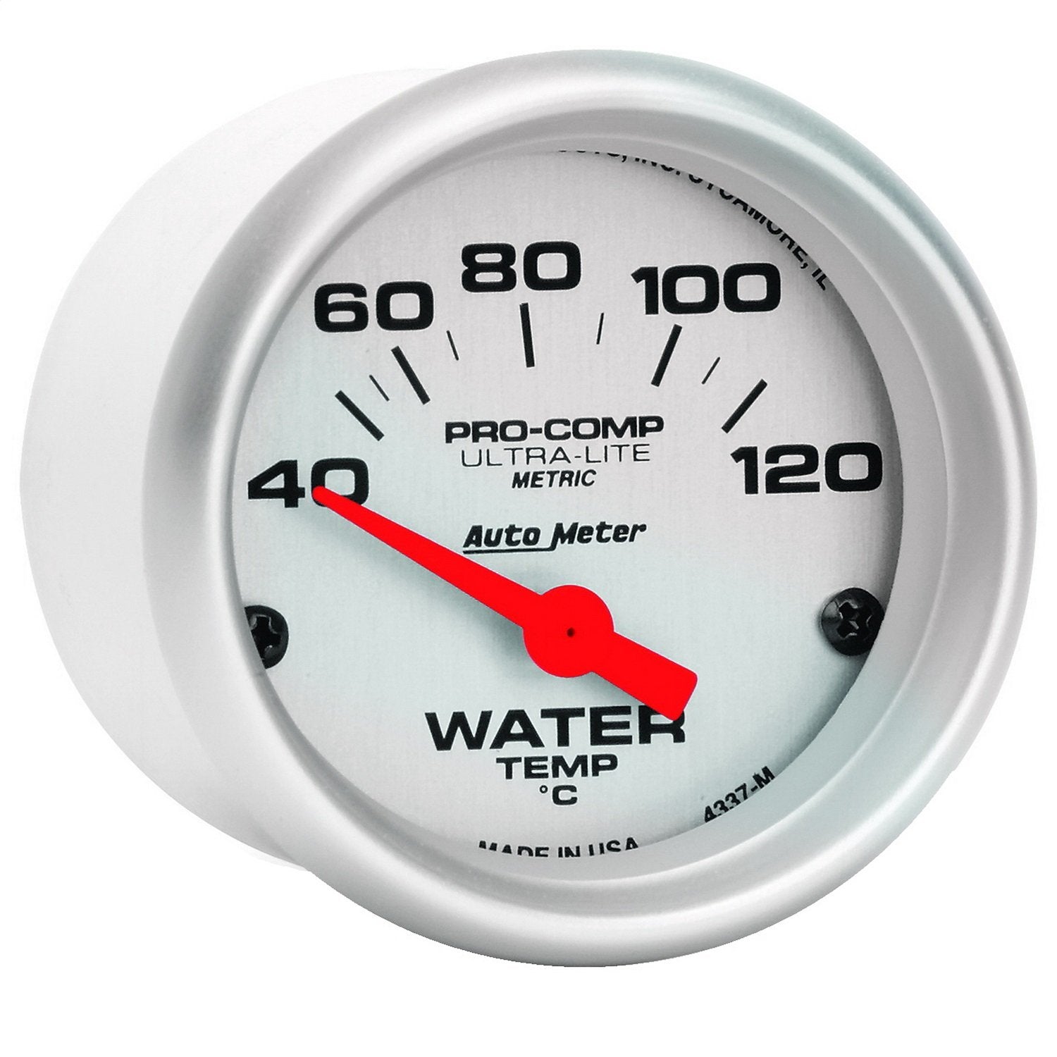Auto Meter Analog Gauges Ultra-Lite Gauge, Metric Water Temperature, 40-120 Degrees C, 2 1/ 16 in., Electrical, Each