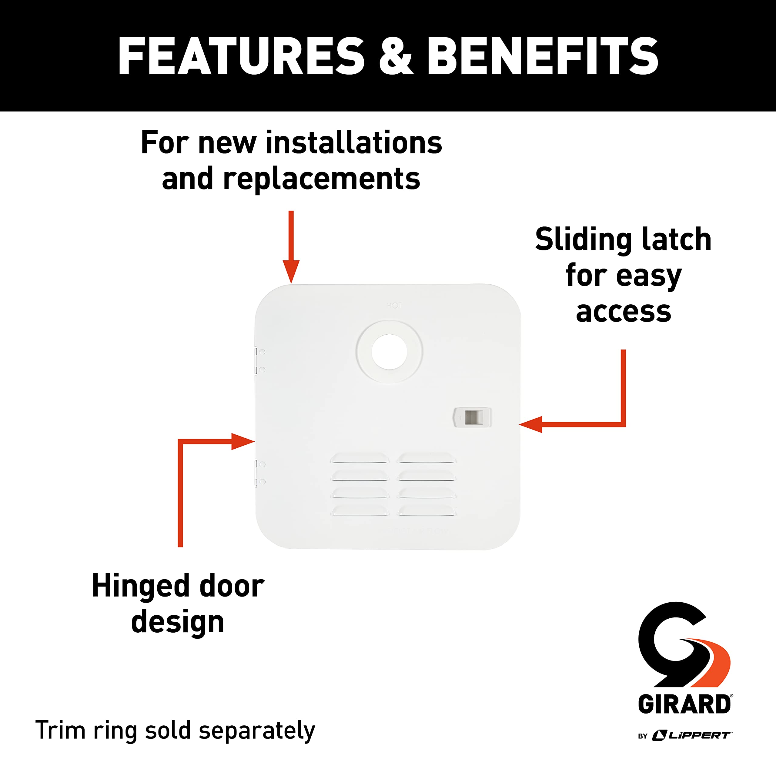 RV Water Heater Door Installation Kit Girard Products LLC - 10-Gallon, Polar White, Black