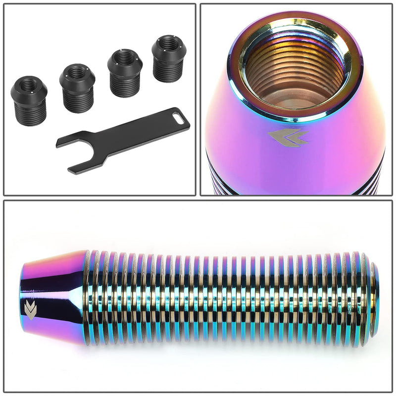 NRG Innovations Universal Aluminum SK-700MC Shift Knob with Thread Adapters, Heatsink Style Short Curvy Cylinder Lever, Neochrome