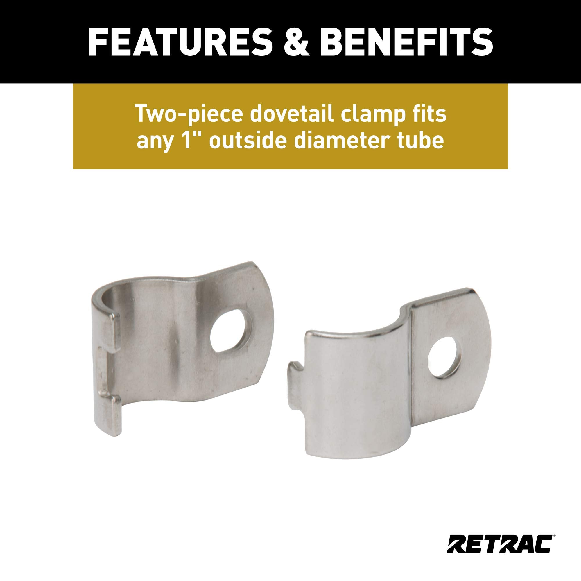 612994 Retrac 1-Inch Stainless Steel Dovetail Mirror Clamp, 3/8-In Holes