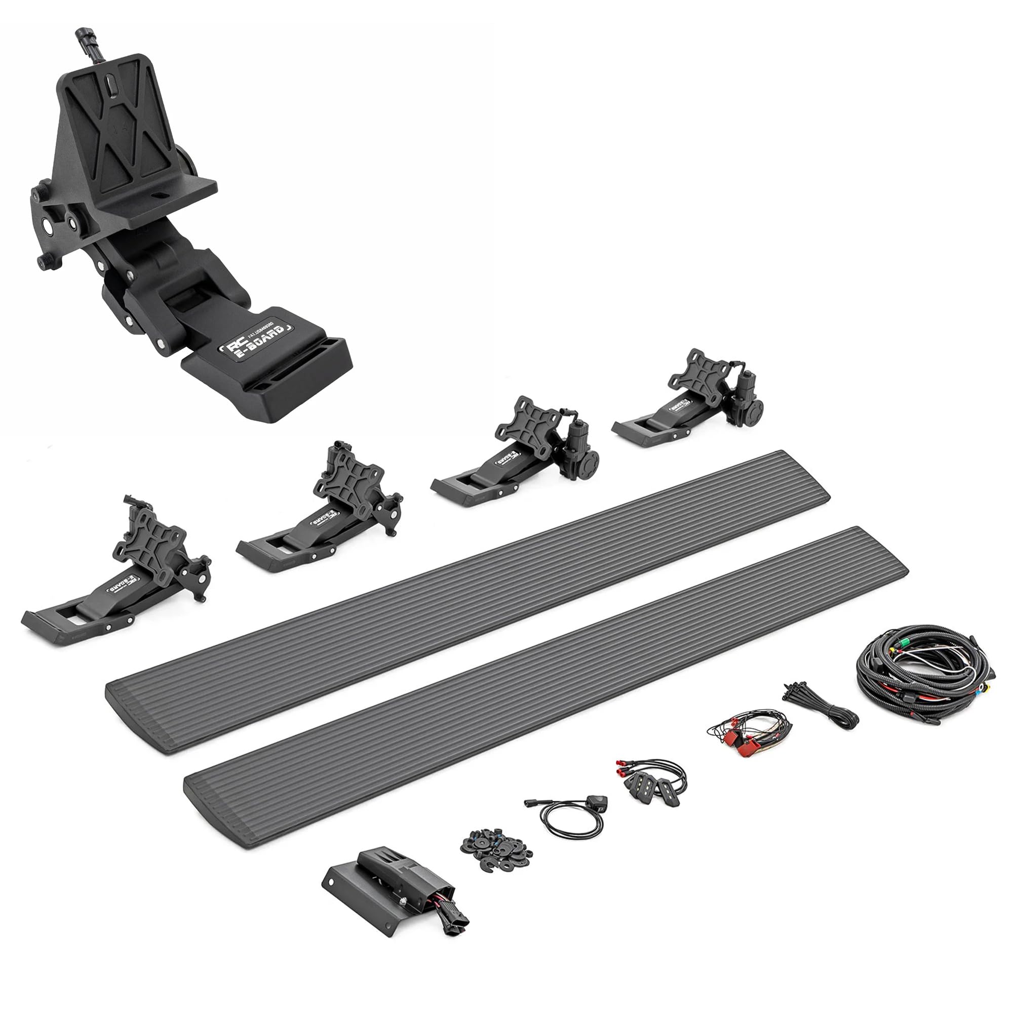 Power Running Boards Rough Country for Ram 1500 Crew Cab (2019-2026) 1500 TRX (2021-2024) - Dual-Motor Electric Retractable Side Steps with LED Truck Step Lights