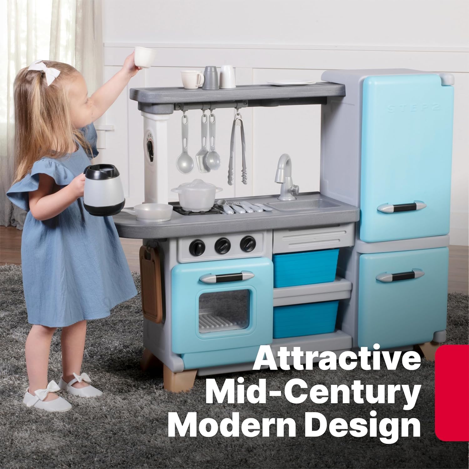 Step2 Kids Kitchen Cooking Time Playset, Indoor/Outdoor Kitchenette, Interactive Play with Lights and Sounds, Made of Durable Plastic, Includes 23 Piece Toy Accessories, for Toddlers 2+ Years Old