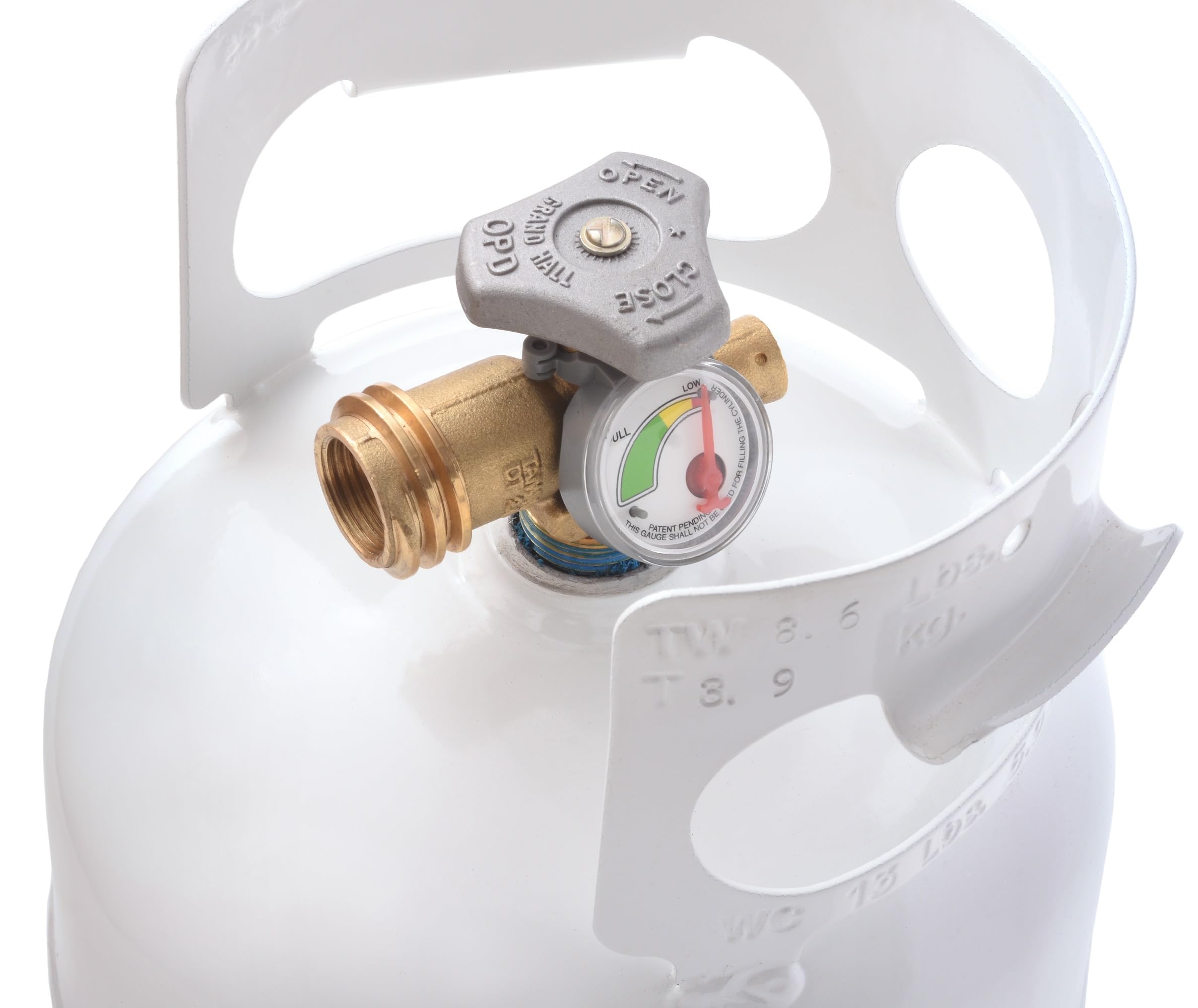 Flame King 5lb YSN5LB-GAUGE Steel Propane Tank Cylinder with Gauge and OPD Valves for Grills and BBQs, Camping, Fishing, & Outdoor Activities, White