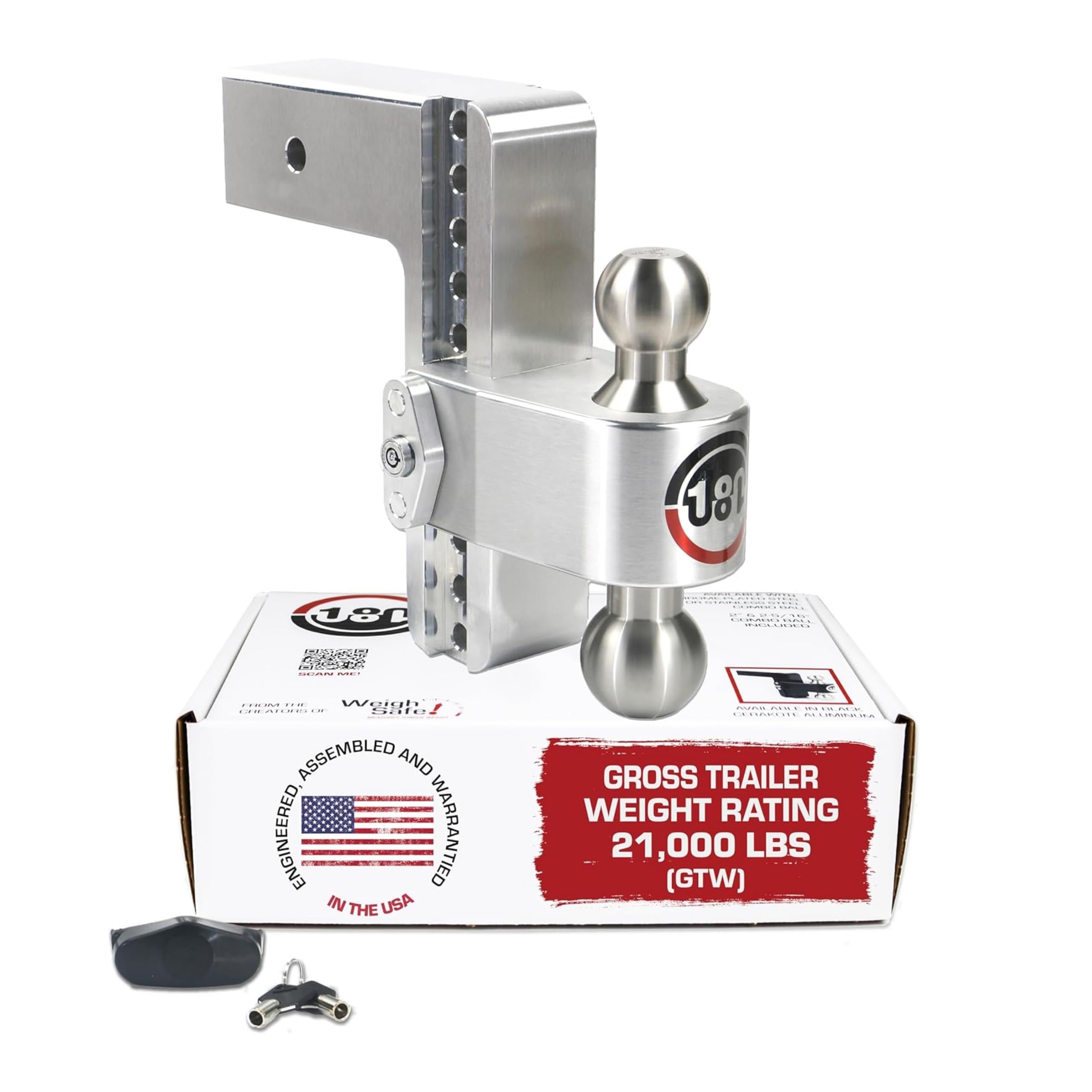 Adjustable Weigh Safe Trailer Hitch Ball Mount - 8" Adjustable Drop Hitch for 3" Receiver - Premium Heavy Duty Aluminum Trailer Tow Hitch w/ Stainless Steel Tow Balls (2" & 2 5/16") - 21,000 GTW