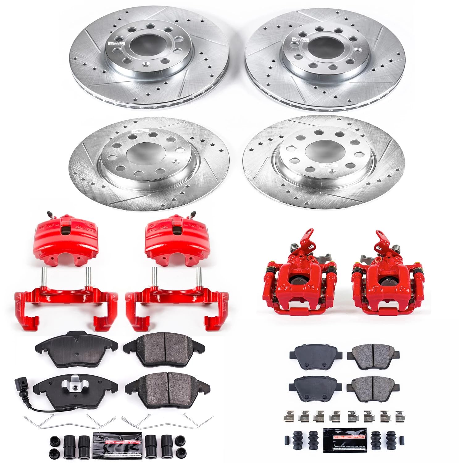 Power Stop Z23 Evolution KC5747 Front and Rear Brake Caliper Kit- Brake Rotors, Brake Pads, Brake Calipers For VW Beetle, VW Golf, VW Jetta [Model Specific]