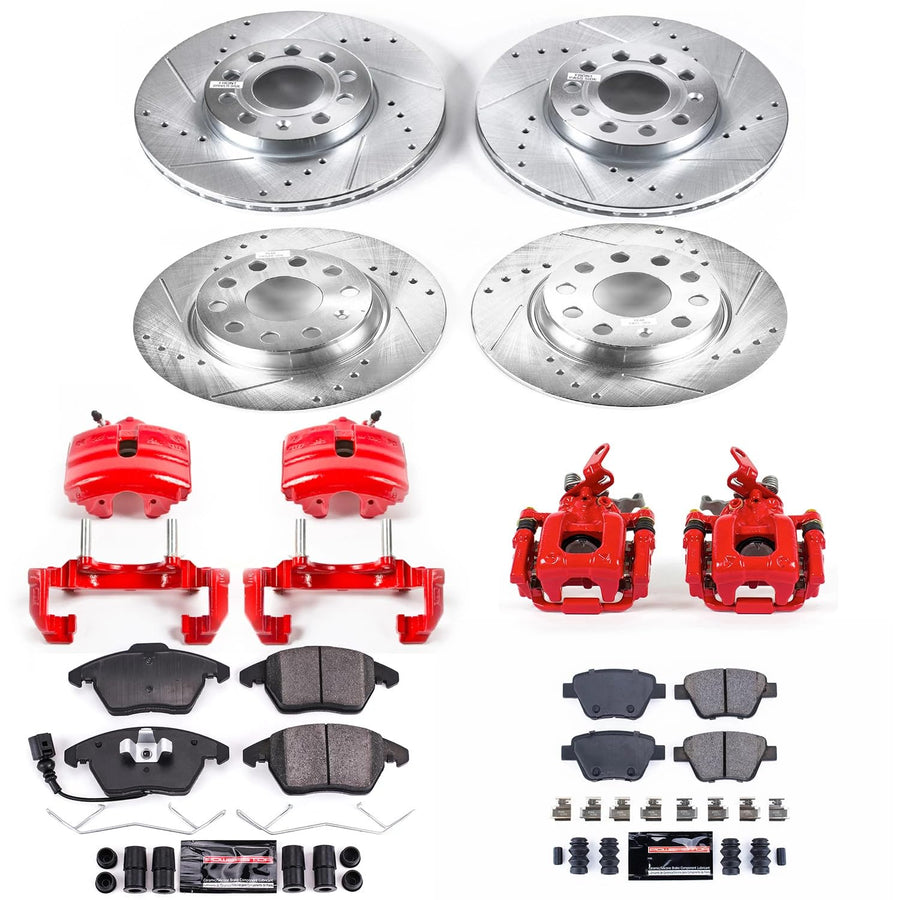 Power Stop Z23 Evolution KC5747 Front and Rear Brake Caliper Kit- Brake Rotors, Brake Pads, Brake Calipers For VW Beetle, VW Golf, VW Jetta [Model Specific]