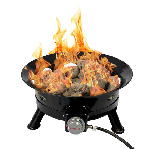 Flame King Propane Smokeless Fire Pit, 24-inch Portable Firebowl, 58K BTU with Self Igniter, Cover, & Carry Straps for RV, Camping, & Outdoor Living