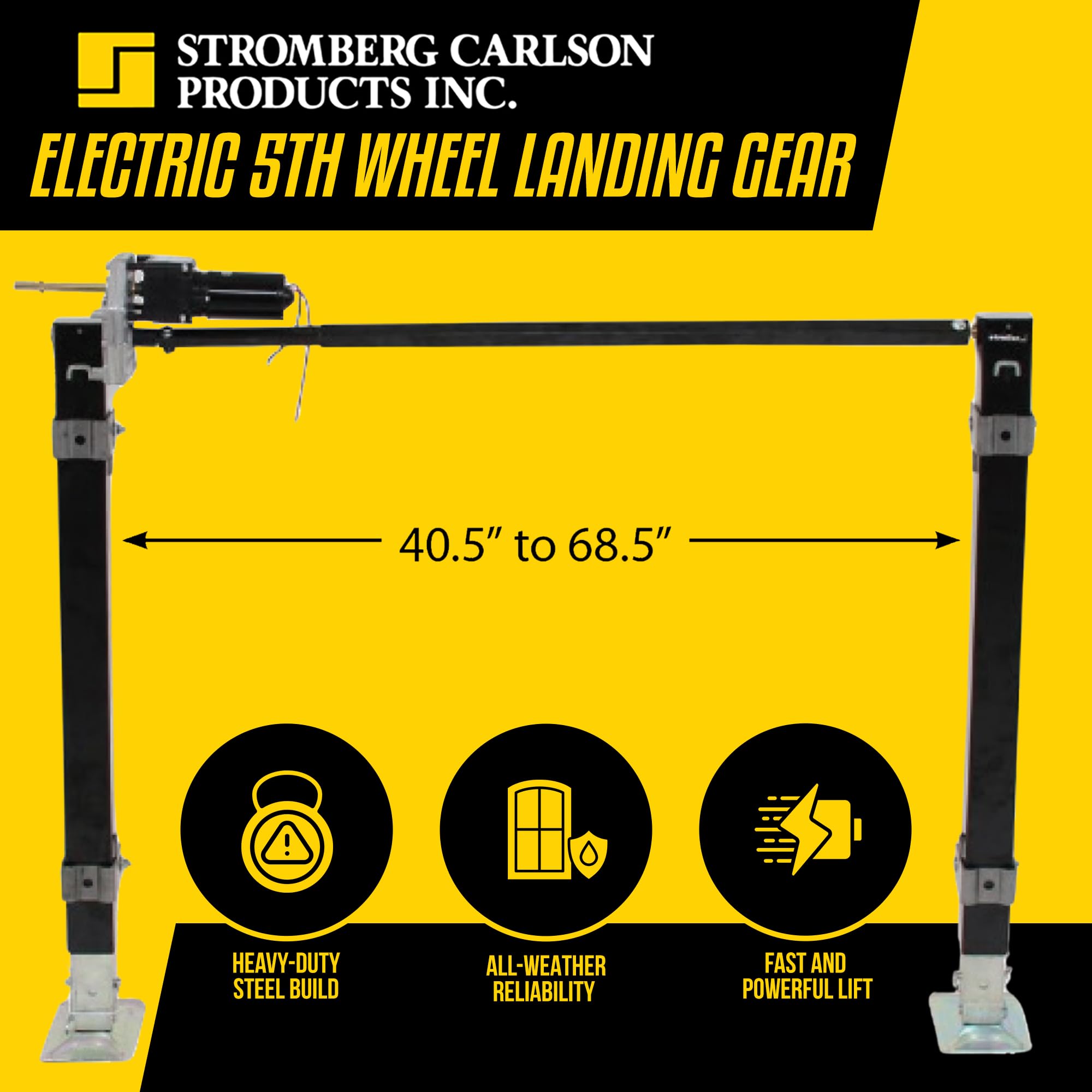 5th Wheel Electric Stromberg Carlson Landing Gear with 5,000 lb Capacity, Weld-On Steel Construction, IP Rated Switch, Trailer Jack Stand, RV Jacks & Stabilizers - 80 RPM, 29.5” Legs, Black