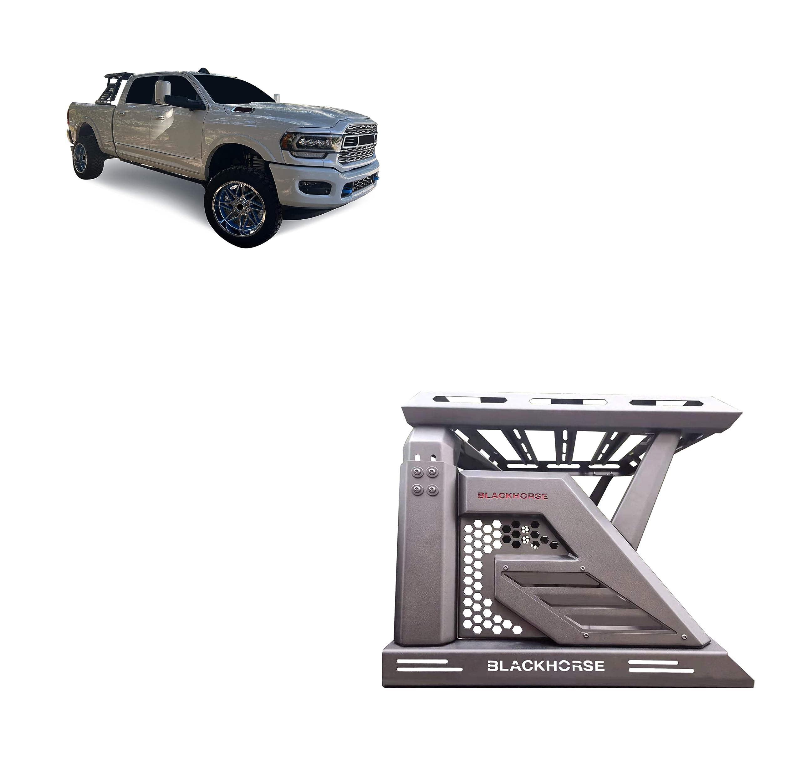 Matte Black Horse Armour II Roll Bar W/Basket - Compatible with 2014-2022 Silverado 1500 / Sierra 1500-2015-2022 Ford F-150 / RAM 1500-2007-2022 Toyota Tundra