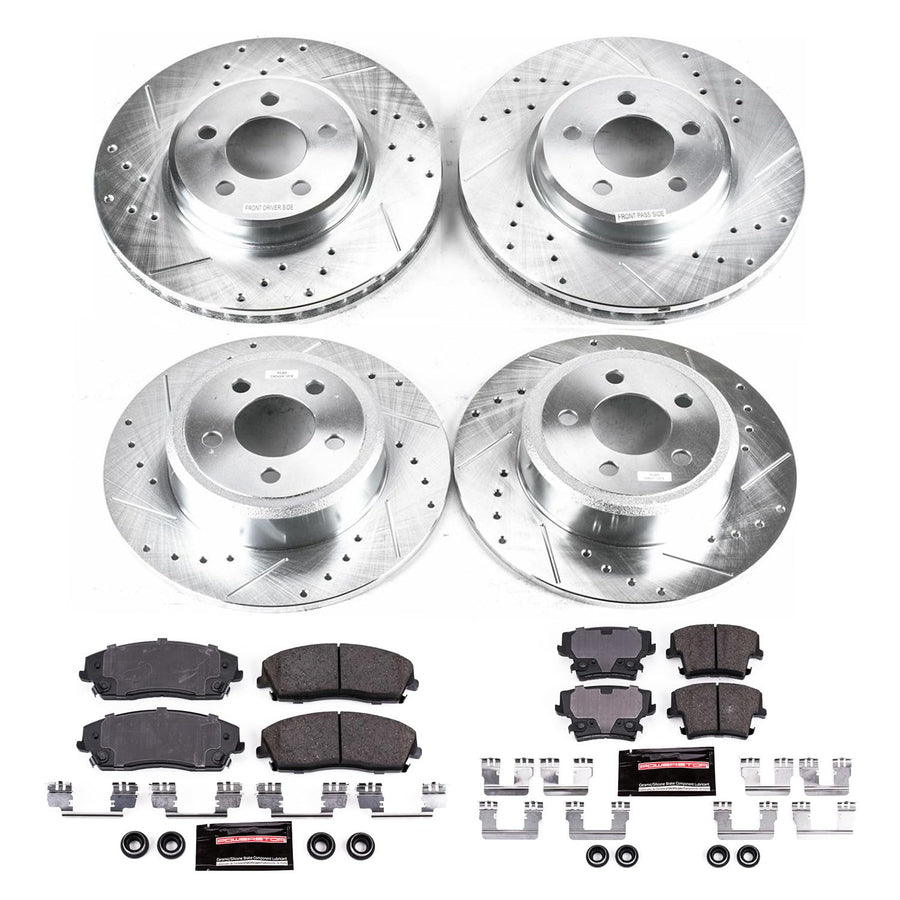 Power Stop K1715 Z23 Carbon Fiber Brake Pads Front and Rear with Drilled and Slotted Brake Rotors Kit For 2005-2021 Chrysler 300 V6 RWD | Dodge Challenger Charger [Application Specific]
