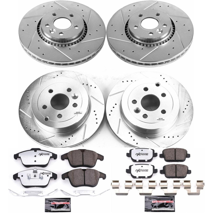Power Stop Brake Kit Front and Rear For 2008 2009 2010 2011 2012 Land Rover LR2 - Truck & Tow Carbon Fiber Ceramic Pads & Drilled and Slotted Rotors Replacement, K5616-36