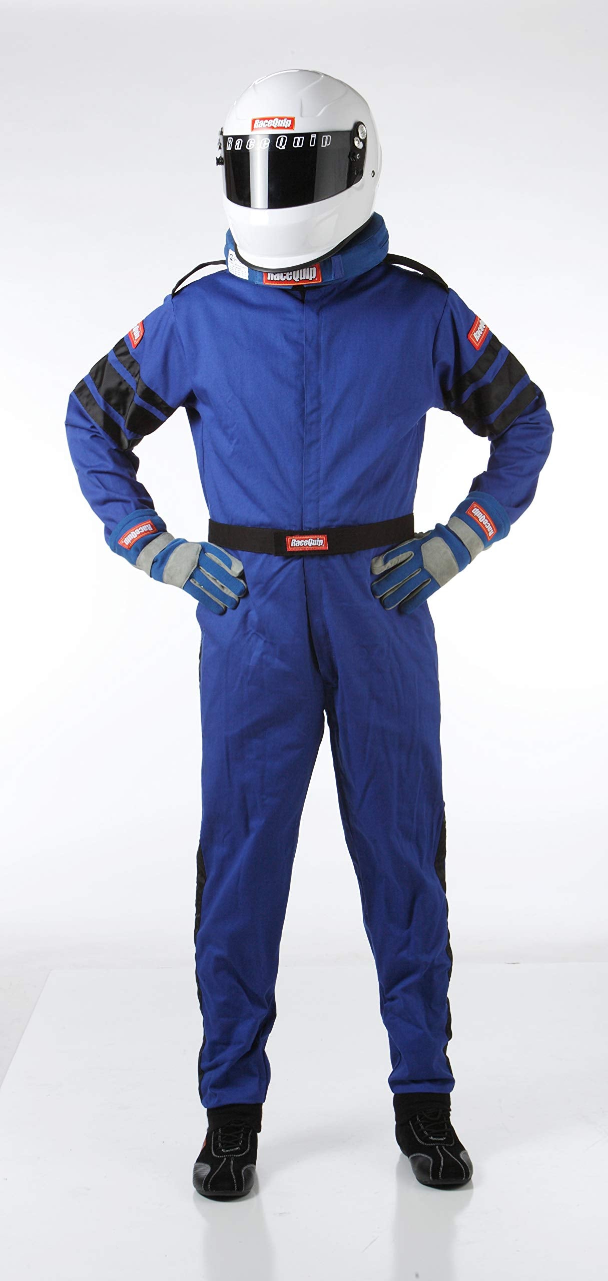 110027RQP RaceQuip 110 Series 1-Pc Driving Suit SFI 3.2A/1 Blue/Black Stripe 2XL